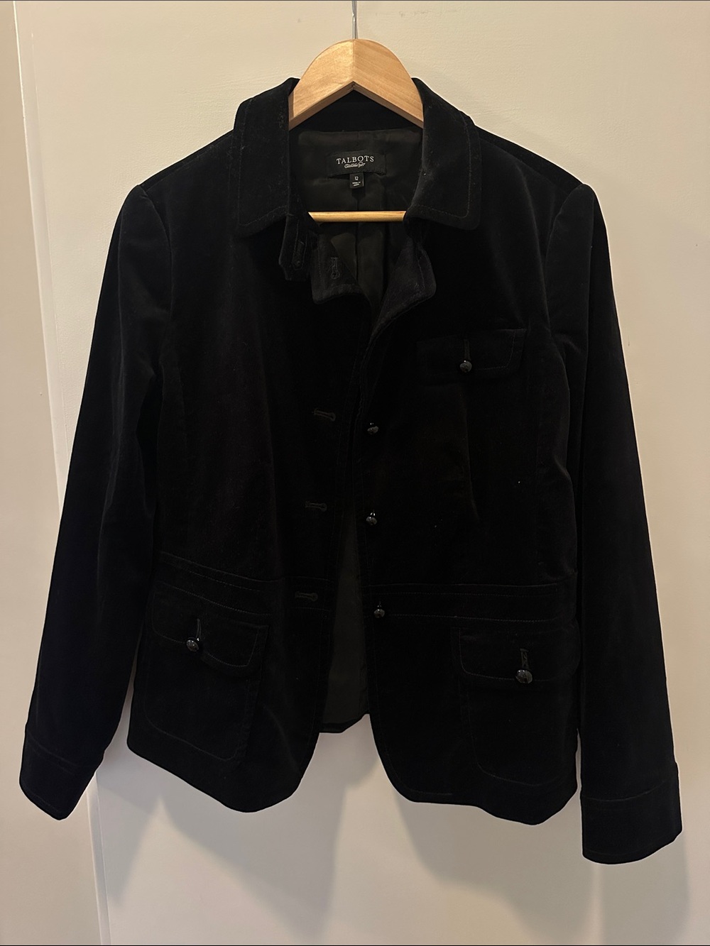 Talbots Black Velvet Blazer with Pocket Flaps